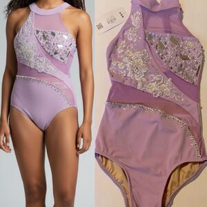 Custom solo custom dance costume leotard orchid lavender rhinestone AXS adul NEW